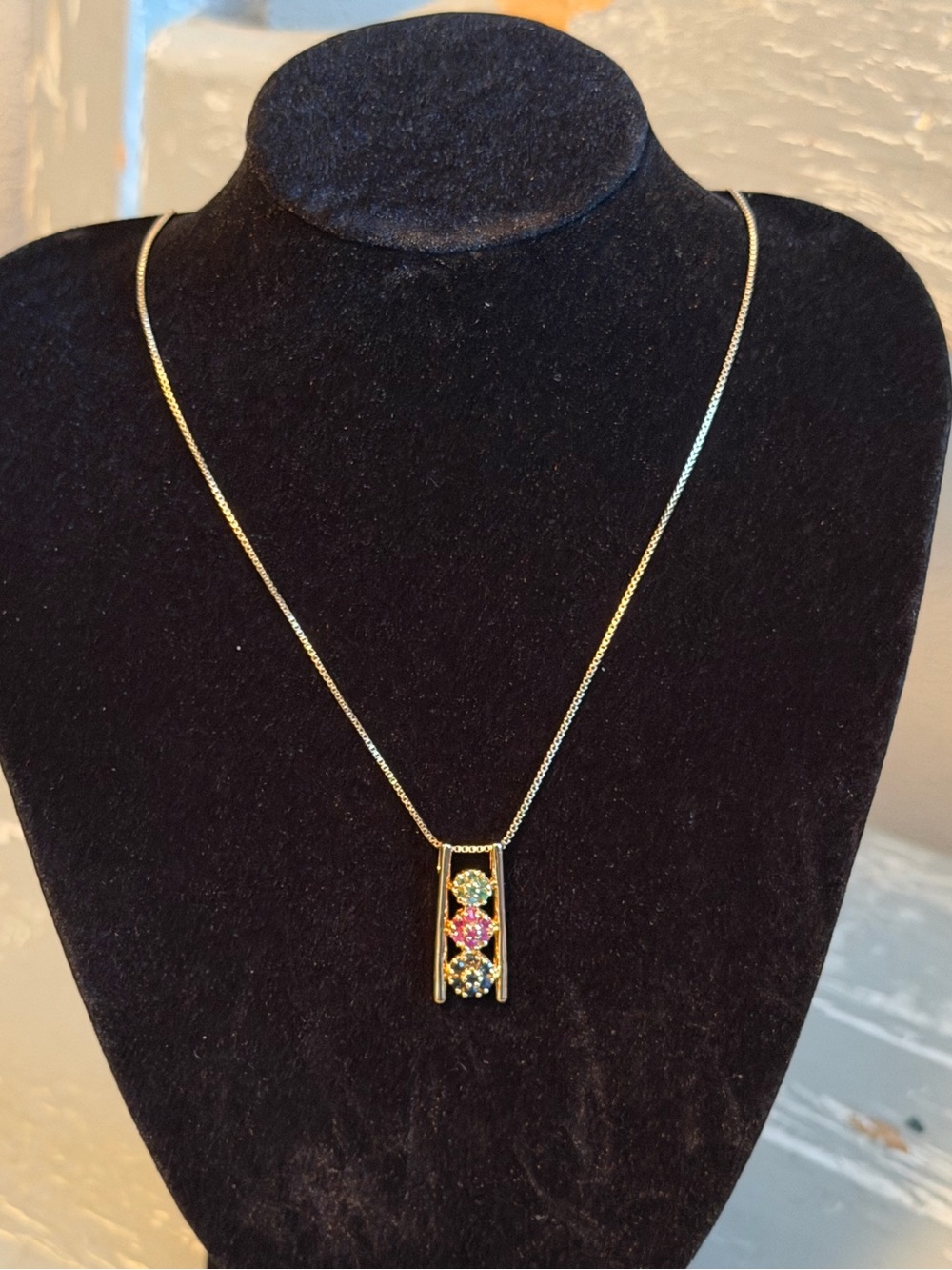 18K Gold Over Sterling Silver Multicolor Precious Stone Flower Pendant Necklace